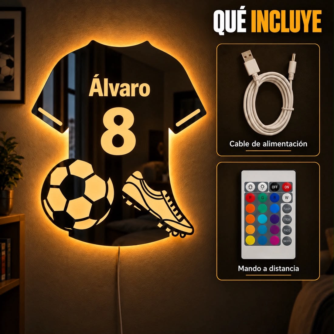 Lumi™ | Espejo LED de Fútbol Personalizado